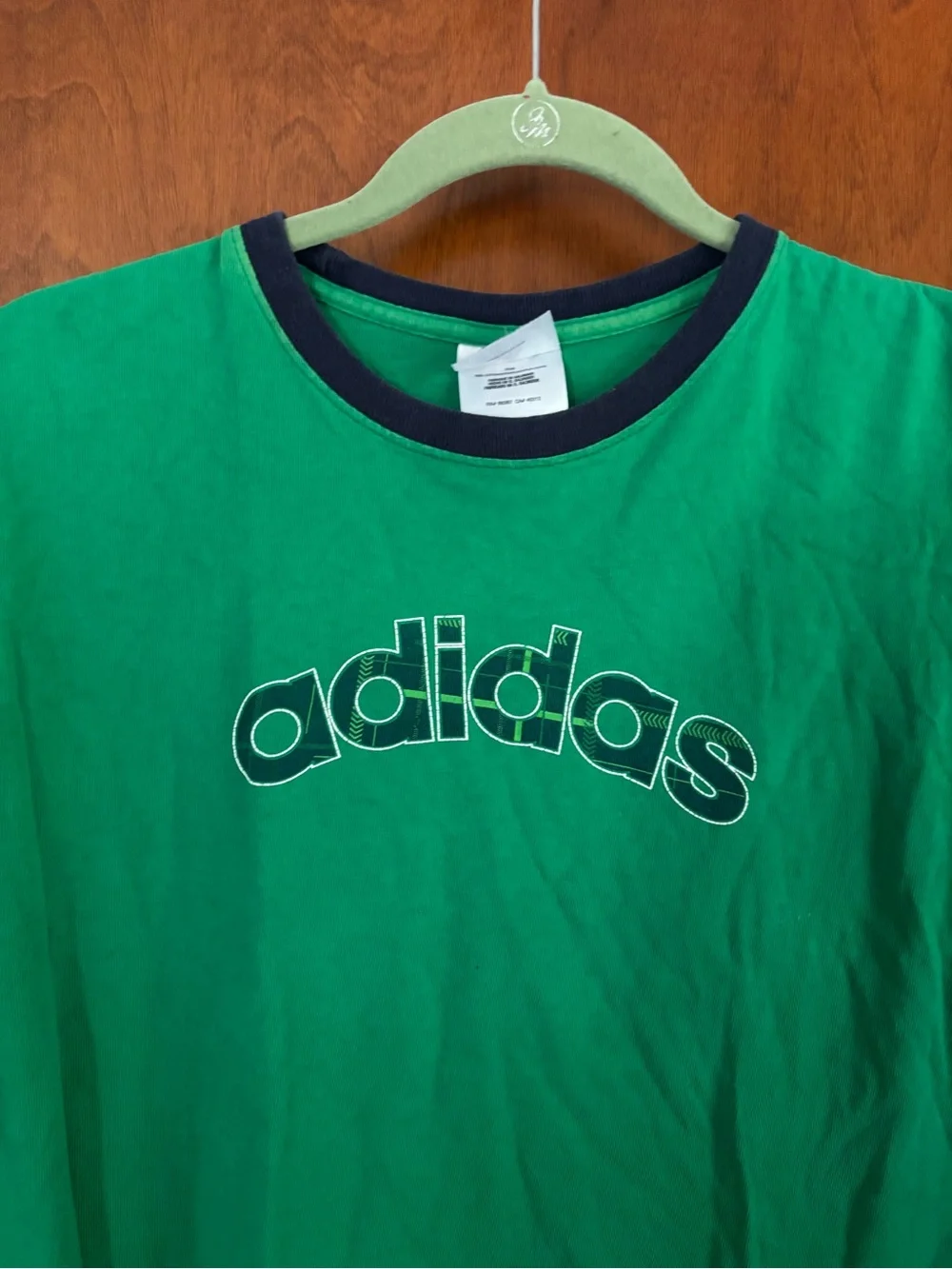 Vintage adidas Green Ringer Tee with Navy Trim size M